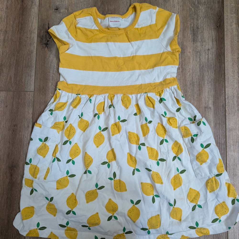 Lemon Print Yellow and White Kids Dress